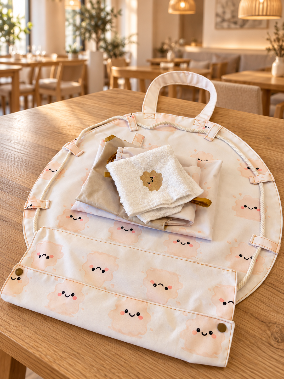 KLECKSI TO GO mit eingepackten Essensbegleitern im Restaurant