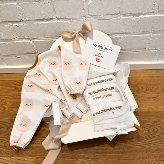 Essens-Entdecker-Set Klecksi Edition in der Geschenkbox mit HAPSI Klecksi Edition und bestickten Waschtüchern